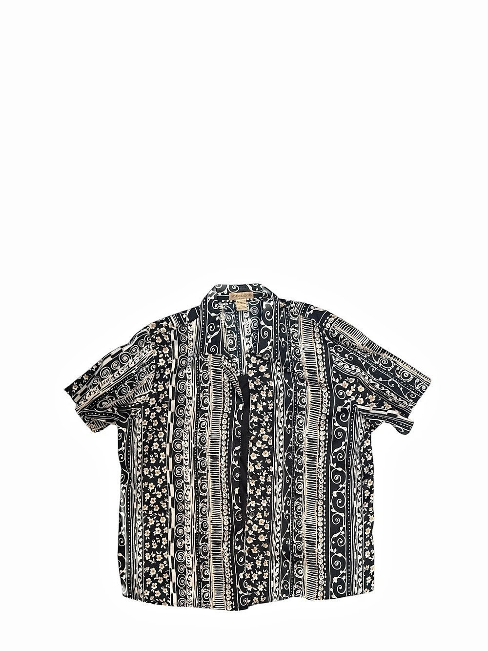 Notations Floral Short Sleeve Shirt in Black & Beige Size 1X